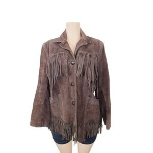 Pioneer Wear Western-inspire design Fringe Suede Jacket Women, Size 16 Brown. KT